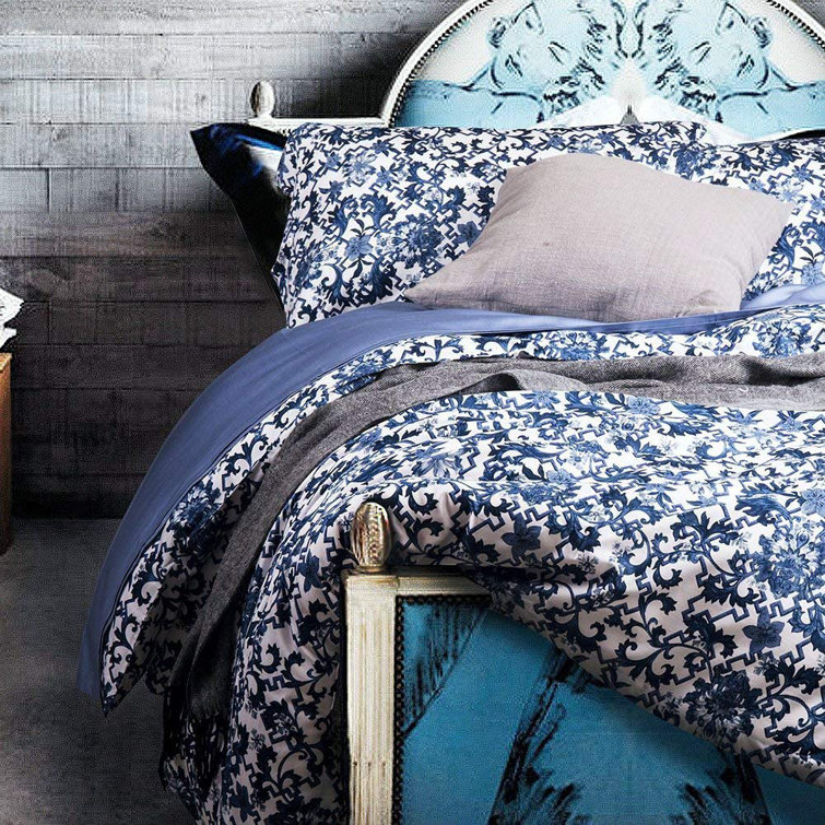 Bungalow Rose Middendorf Navy Blue/White Pima Cotton 400 TC Duvet Cover